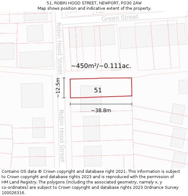 51, ROBIN HOOD STREET, NEWPORT, PO30 2AW: Plot and title map