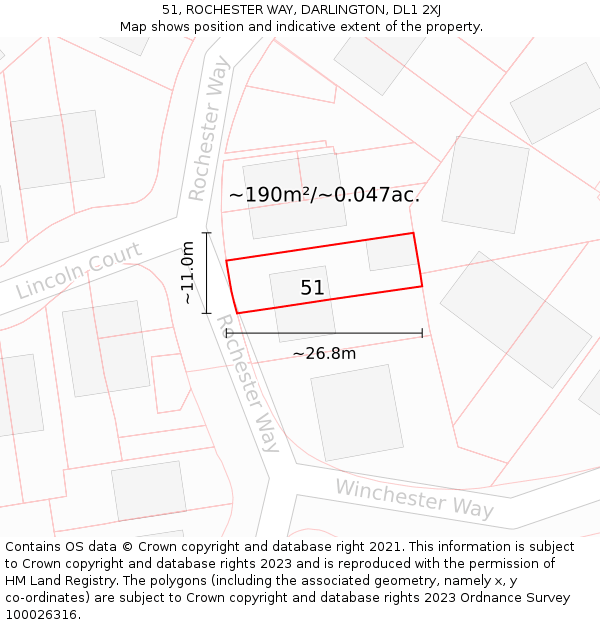 51, ROCHESTER WAY, DARLINGTON, DL1 2XJ: Plot and title map