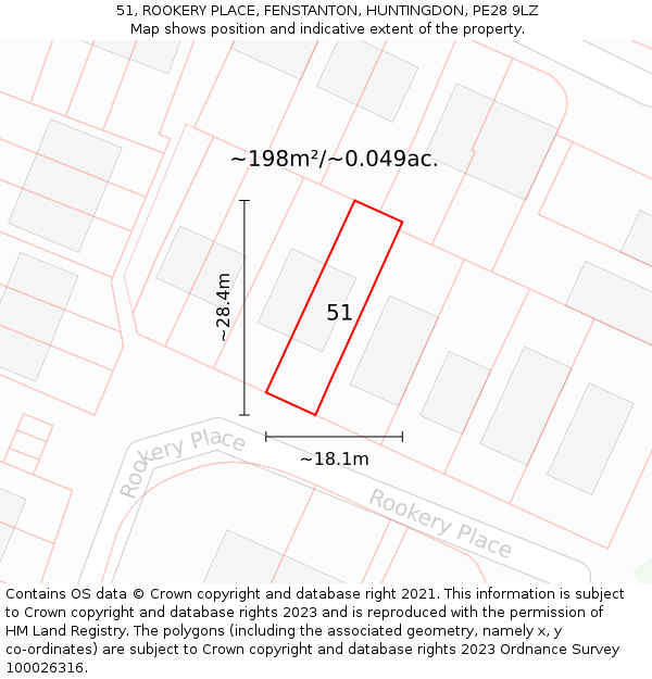 51, ROOKERY PLACE, FENSTANTON, HUNTINGDON, PE28 9LZ: Plot and title map