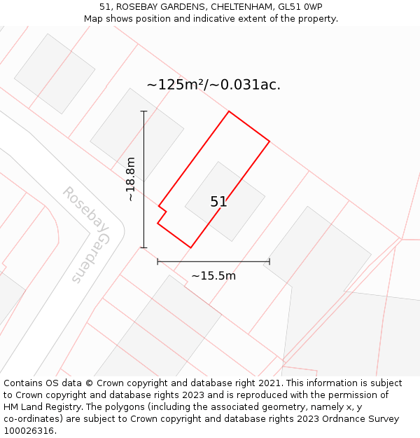 51, ROSEBAY GARDENS, CHELTENHAM, GL51 0WP: Plot and title map