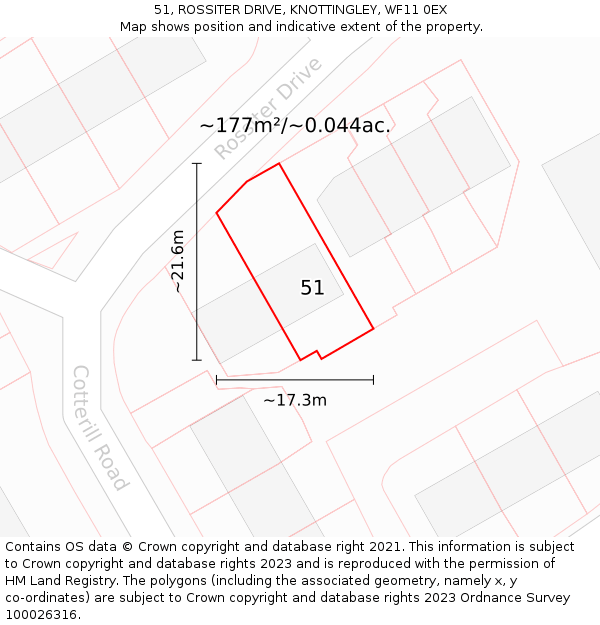 51, ROSSITER DRIVE, KNOTTINGLEY, WF11 0EX: Plot and title map