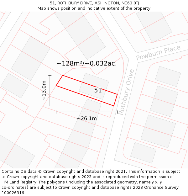 51, ROTHBURY DRIVE, ASHINGTON, NE63 8TJ: Plot and title map