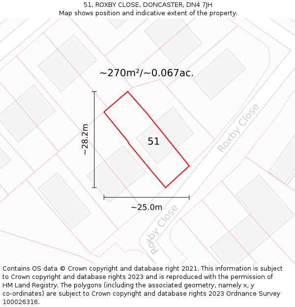 51, ROXBY CLOSE, DONCASTER, DN4 7JH: Plot and title map