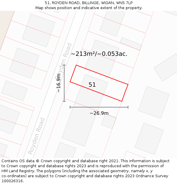 51, ROYDEN ROAD, BILLINGE, WIGAN, WN5 7LP: Plot and title map