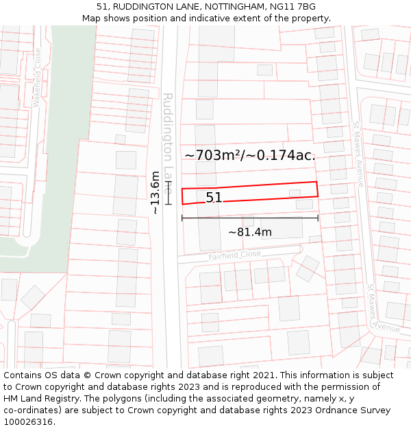 51, RUDDINGTON LANE, NOTTINGHAM, NG11 7BG: Plot and title map