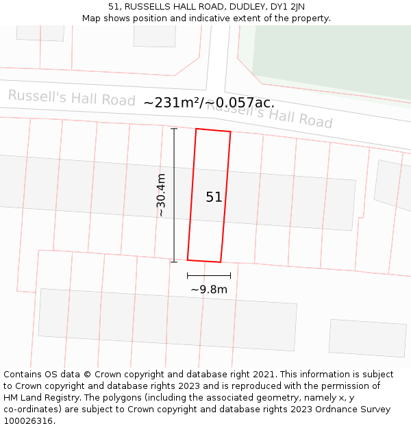 51, RUSSELLS HALL ROAD, DUDLEY, DY1 2JN: Plot and title map