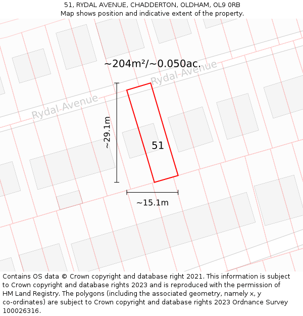 51, RYDAL AVENUE, CHADDERTON, OLDHAM, OL9 0RB: Plot and title map