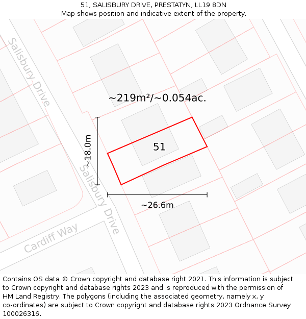 51, SALISBURY DRIVE, PRESTATYN, LL19 8DN: Plot and title map