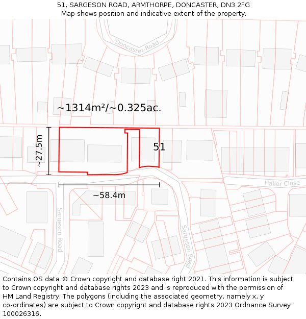 51, SARGESON ROAD, ARMTHORPE, DONCASTER, DN3 2FG: Plot and title map