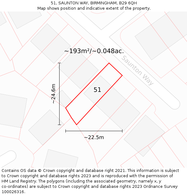 51, SAUNTON WAY, BIRMINGHAM, B29 6QH: Plot and title map