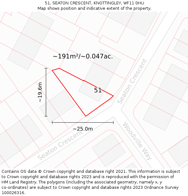 51, SEATON CRESCENT, KNOTTINGLEY, WF11 0HU: Plot and title map