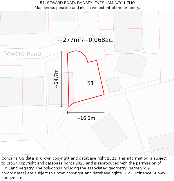 51, SEWARD ROAD, BADSEY, EVESHAM, WR11 7HQ: Plot and title map