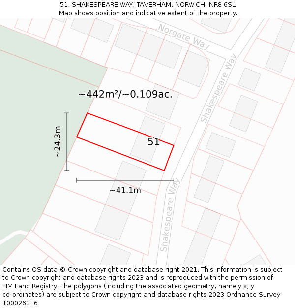 51, SHAKESPEARE WAY, TAVERHAM, NORWICH, NR8 6SL: Plot and title map