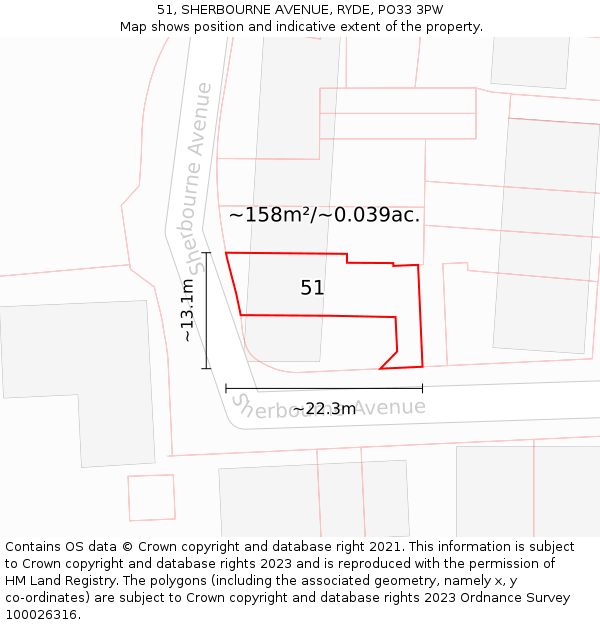 51, SHERBOURNE AVENUE, RYDE, PO33 3PW: Plot and title map