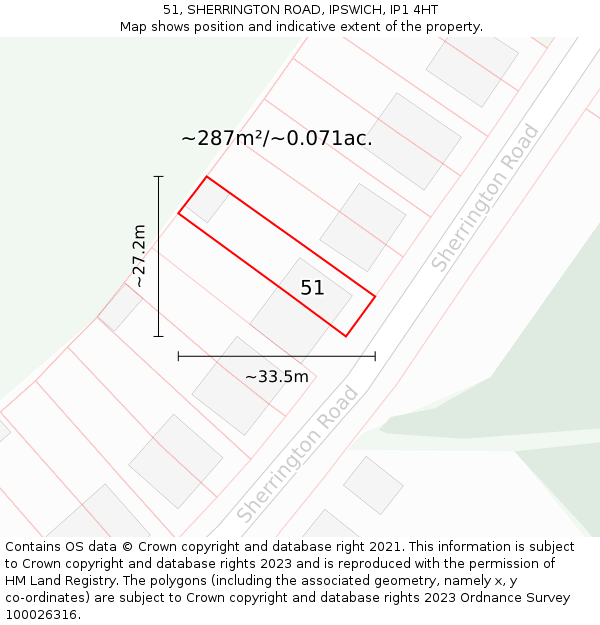 51, SHERRINGTON ROAD, IPSWICH, IP1 4HT: Plot and title map