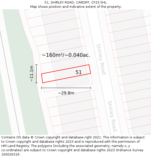 51, SHIRLEY ROAD, CARDIFF, CF23 5HL: Plot and title map