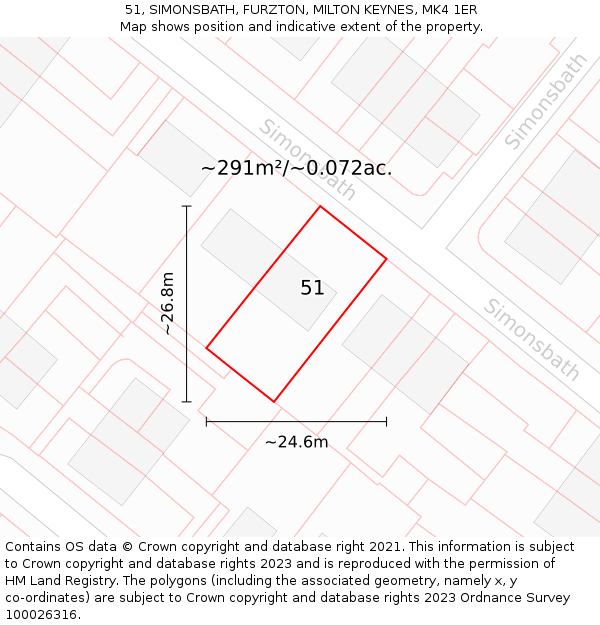 51, SIMONSBATH, FURZTON, MILTON KEYNES, MK4 1ER: Plot and title map