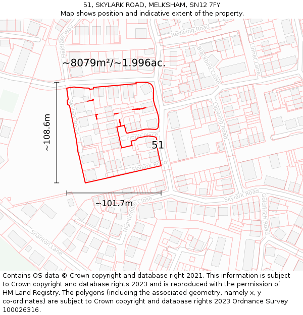 51, SKYLARK ROAD, MELKSHAM, SN12 7FY: Plot and title map