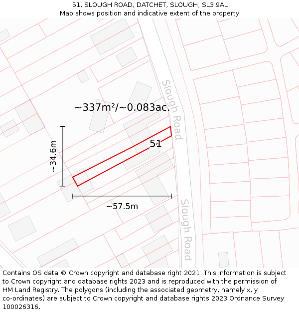 51, SLOUGH ROAD, DATCHET, SLOUGH, SL3 9AL: Plot and title map