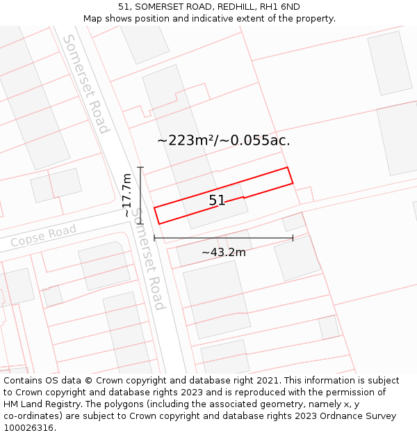 51, SOMERSET ROAD, REDHILL, RH1 6ND: Plot and title map