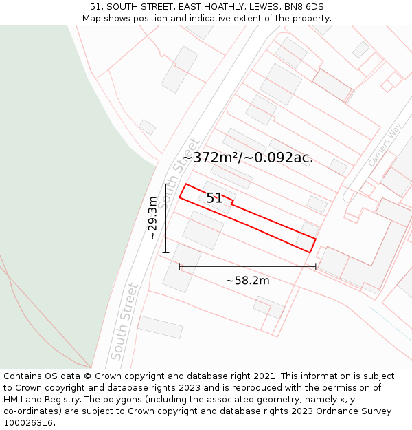 51, SOUTH STREET, EAST HOATHLY, LEWES, BN8 6DS: Plot and title map