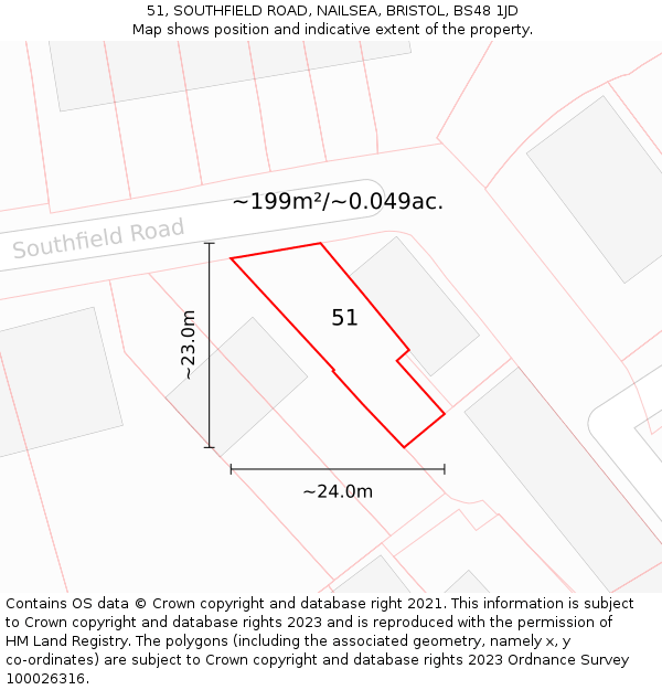51, SOUTHFIELD ROAD, NAILSEA, BRISTOL, BS48 1JD: Plot and title map