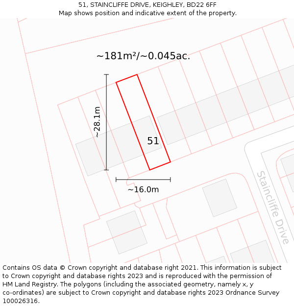 51, STAINCLIFFE DRIVE, KEIGHLEY, BD22 6FF: Plot and title map