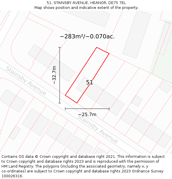 51, STAINSBY AVENUE, HEANOR, DE75 7EL: Plot and title map