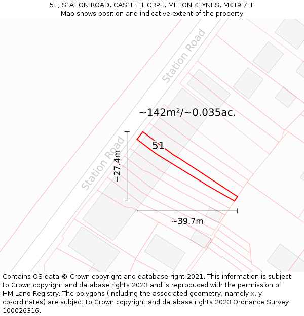 51, STATION ROAD, CASTLETHORPE, MILTON KEYNES, MK19 7HF: Plot and title map