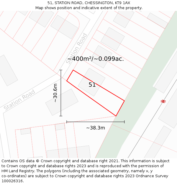 51, STATION ROAD, CHESSINGTON, KT9 1AX: Plot and title map