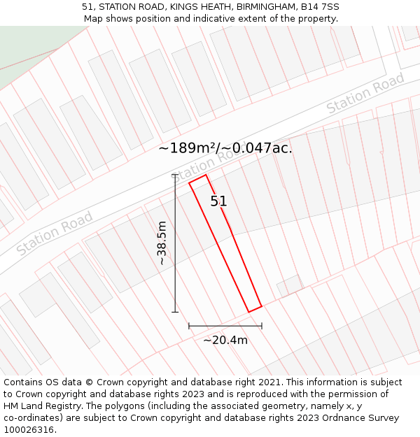 51, STATION ROAD, KINGS HEATH, BIRMINGHAM, B14 7SS: Plot and title map