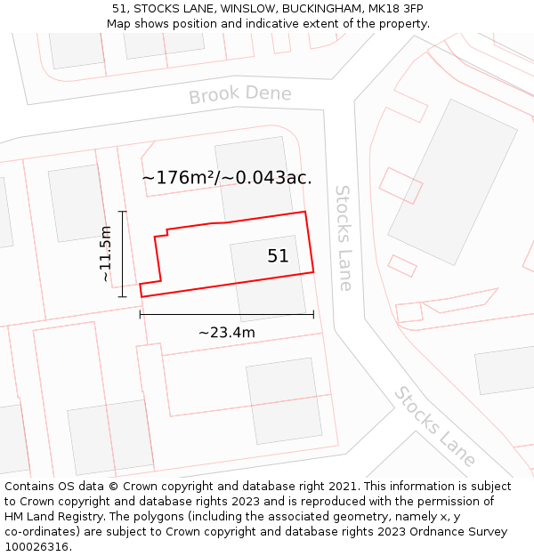 51, STOCKS LANE, WINSLOW, BUCKINGHAM, MK18 3FP: Plot and title map