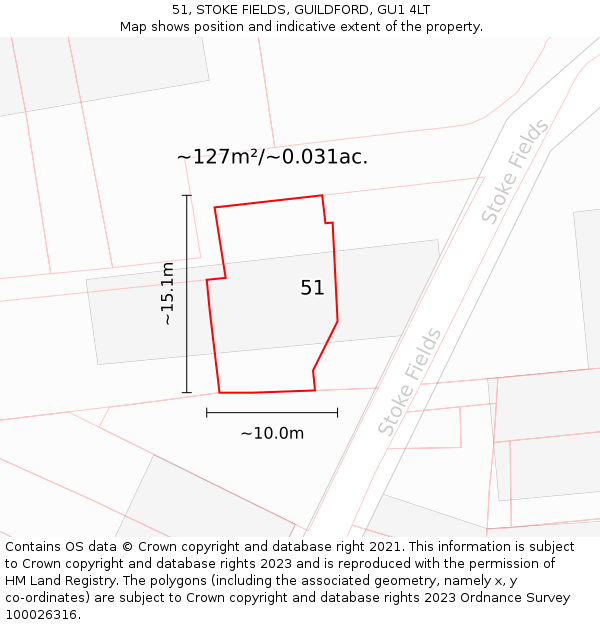 51, STOKE FIELDS, GUILDFORD, GU1 4LT: Plot and title map