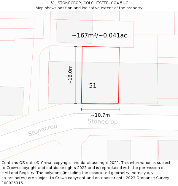 51, STONECROP, COLCHESTER, CO4 5UG: Plot and title map