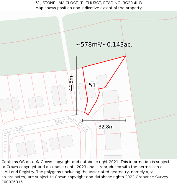51, STONEHAM CLOSE, TILEHURST, READING, RG30 4HD: Plot and title map