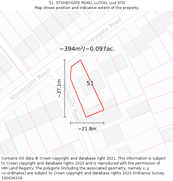 51, STONEYGATE ROAD, LUTON, LU4 9TG: Plot and title map