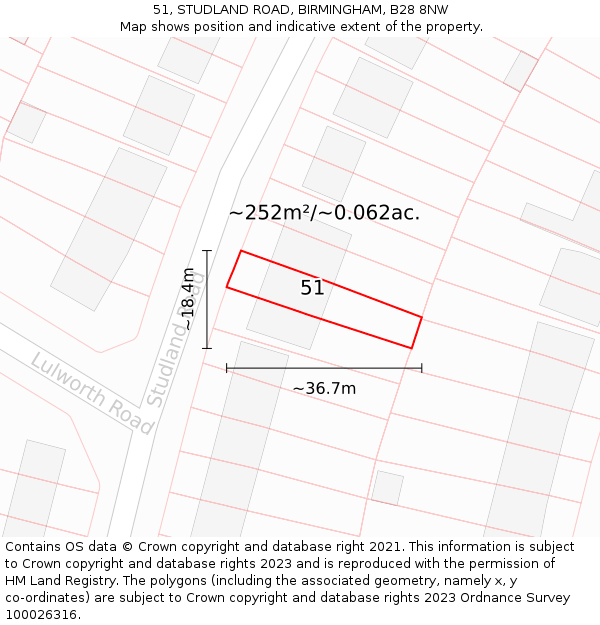 51, STUDLAND ROAD, BIRMINGHAM, B28 8NW: Plot and title map