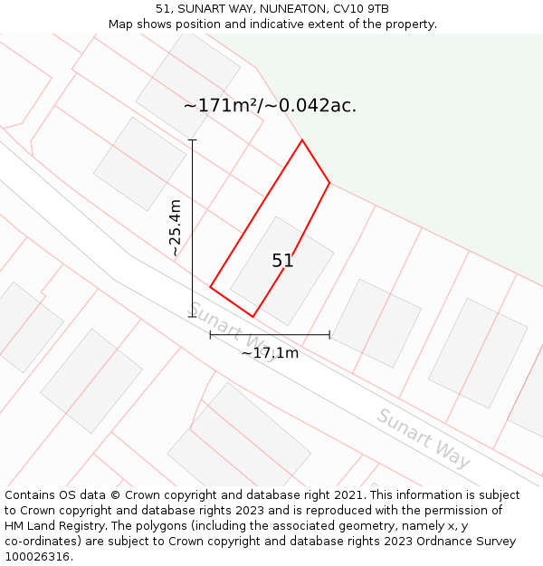 51, SUNART WAY, NUNEATON, CV10 9TB: Plot and title map