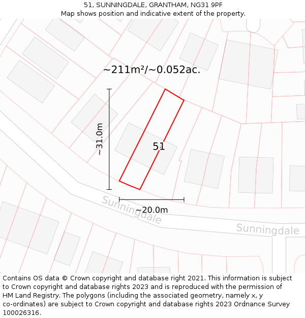 51, SUNNINGDALE, GRANTHAM, NG31 9PF: Plot and title map