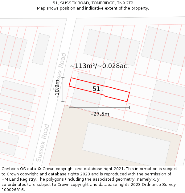 51, SUSSEX ROAD, TONBRIDGE, TN9 2TP: Plot and title map