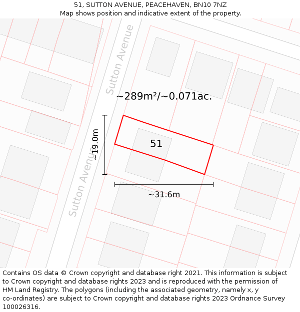 51, SUTTON AVENUE, PEACEHAVEN, BN10 7NZ: Plot and title map