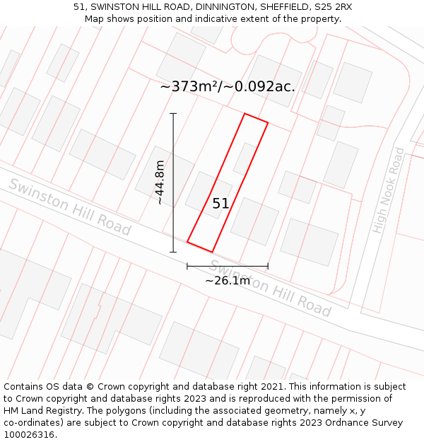 51, SWINSTON HILL ROAD, DINNINGTON, SHEFFIELD, S25 2RX: Plot and title map