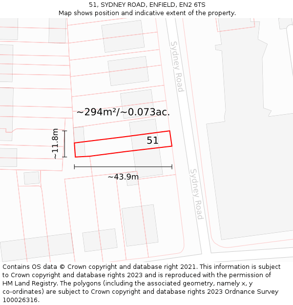 51, SYDNEY ROAD, ENFIELD, EN2 6TS: Plot and title map