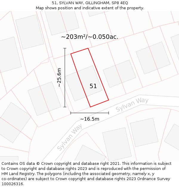 51, SYLVAN WAY, GILLINGHAM, SP8 4EQ: Plot and title map