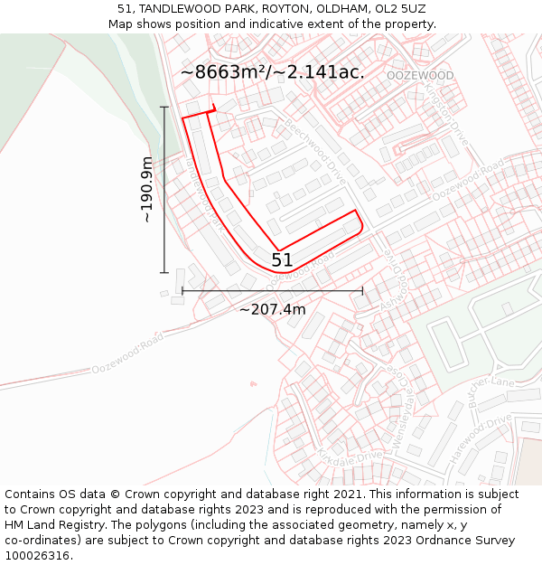 51, TANDLEWOOD PARK, ROYTON, OLDHAM, OL2 5UZ: Plot and title map