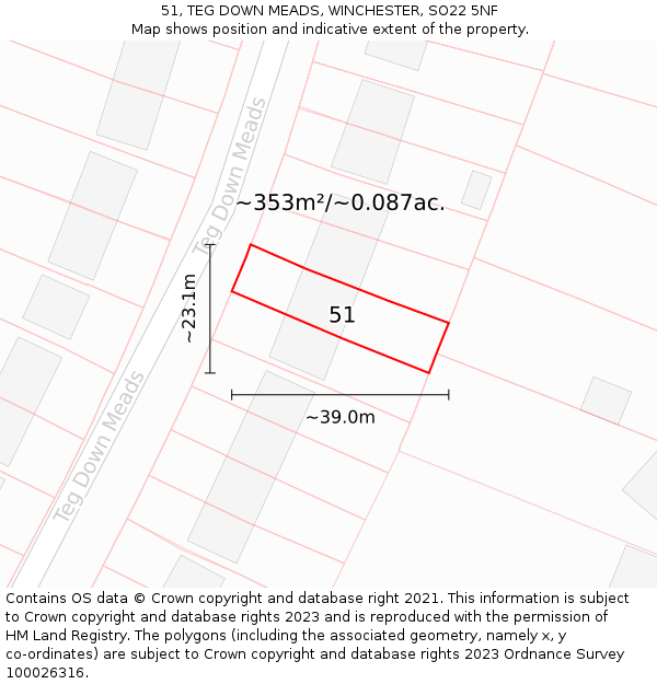 51, TEG DOWN MEADS, WINCHESTER, SO22 5NF: Plot and title map