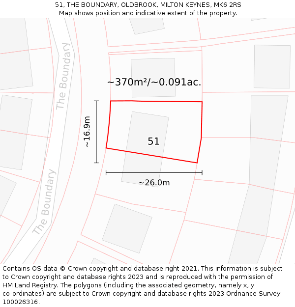 51, THE BOUNDARY, OLDBROOK, MILTON KEYNES, MK6 2RS: Plot and title map