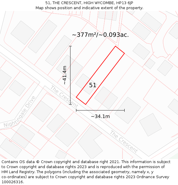 51, THE CRESCENT, HIGH WYCOMBE, HP13 6JP: Plot and title map