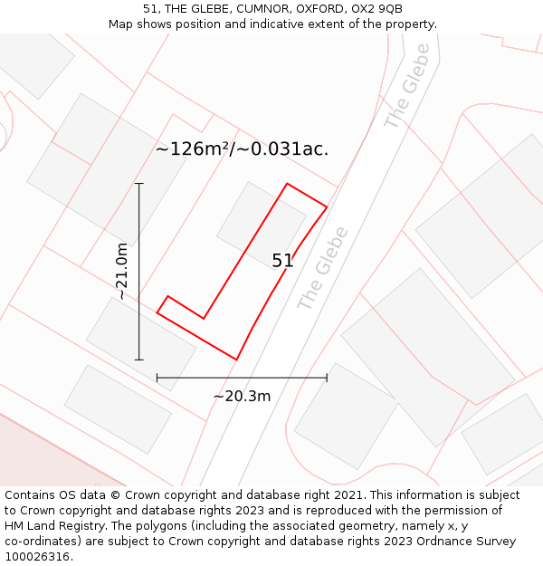 51, THE GLEBE, CUMNOR, OXFORD, OX2 9QB: Plot and title map