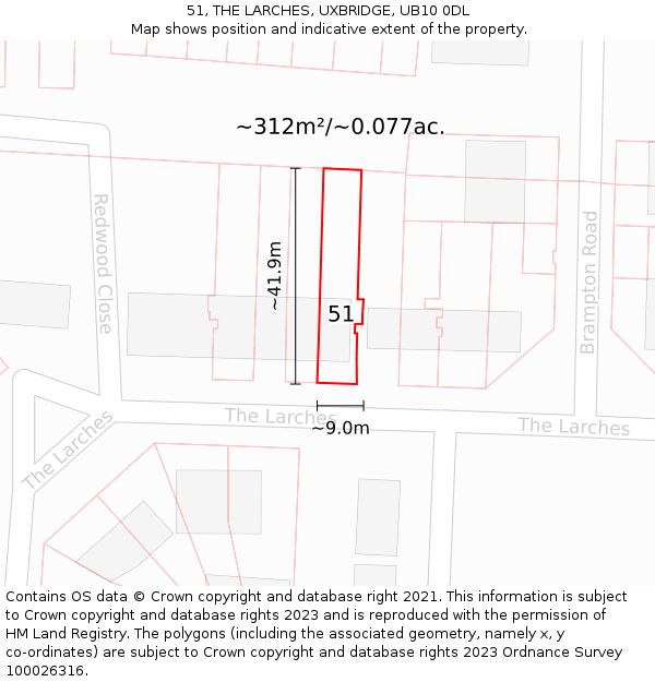 51, THE LARCHES, UXBRIDGE, UB10 0DL: Plot and title map